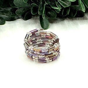 Lavender color Iridescent Glass Beaded spiral shaped ring